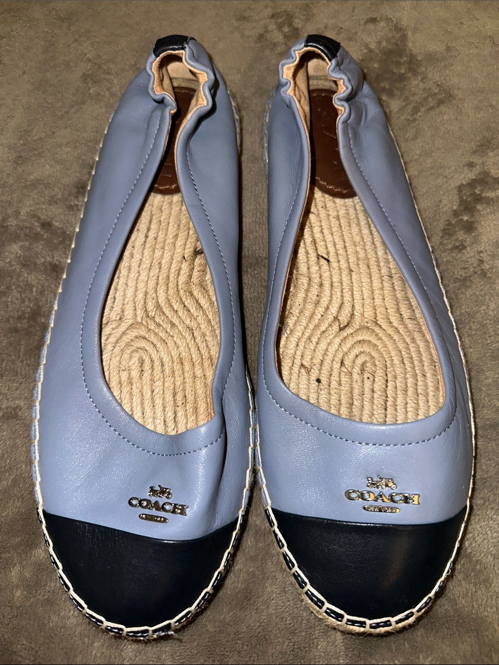 COACH Lavender and Black Leather Espadrille Flats